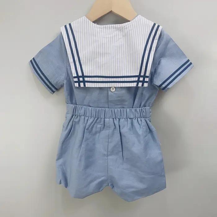 Costume de marin pour garçons et filles, uniforme court bleu marine, ensemble de cravates rayées, ro