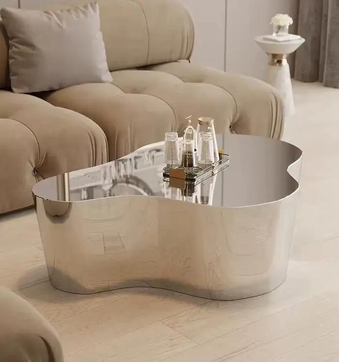 Nordic Light-Table d'affichage créative minimaliste en acier inoxydable, table basse de luxe, salon