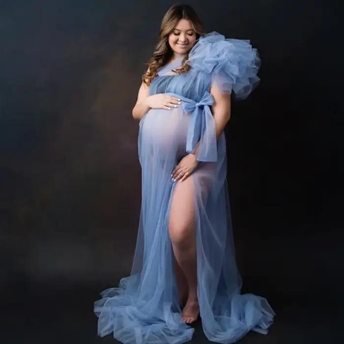 Voir à travers les robes de séance photo de maternité sexy une épaule femmes enceintes accessoires d