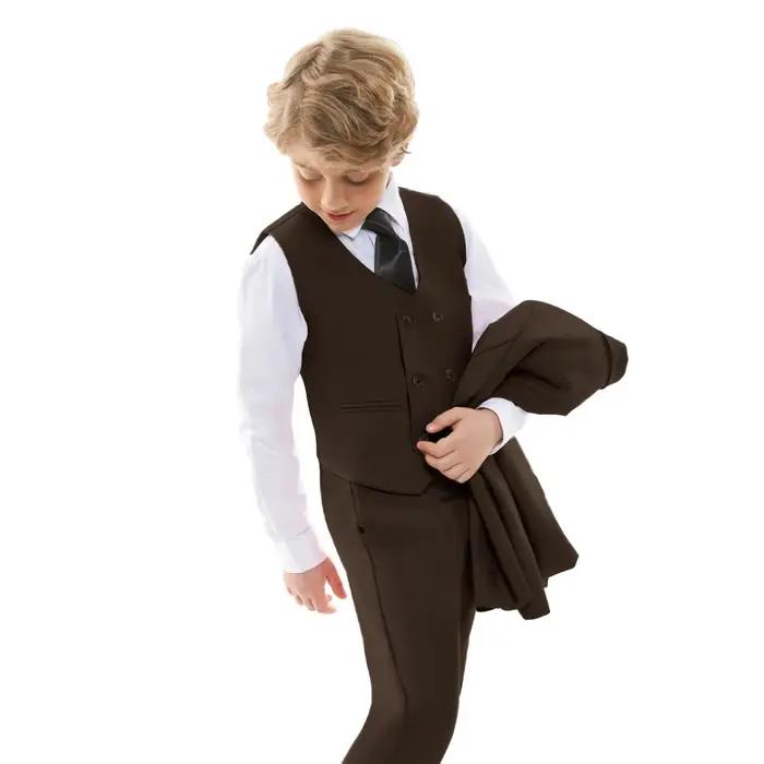 Ensemble de tenue de mariage classique marron à fleurs pour garçon, bleu, hôte de Piano formel pour