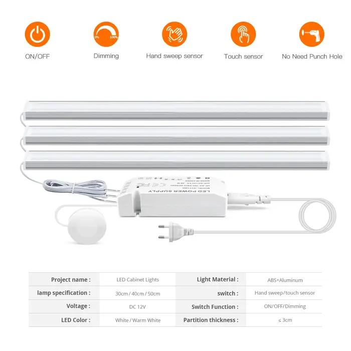 Interrupteur de balayage manuel, capteur tactile en bois pénétrable, lumière LED sous-meuble, lampe