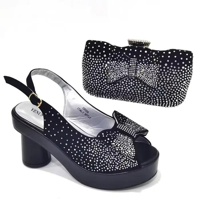 Talons Carrés avec Plateforme pour Femme, Ensemble de Chaussures et de Sacs Africains, Escarpins en