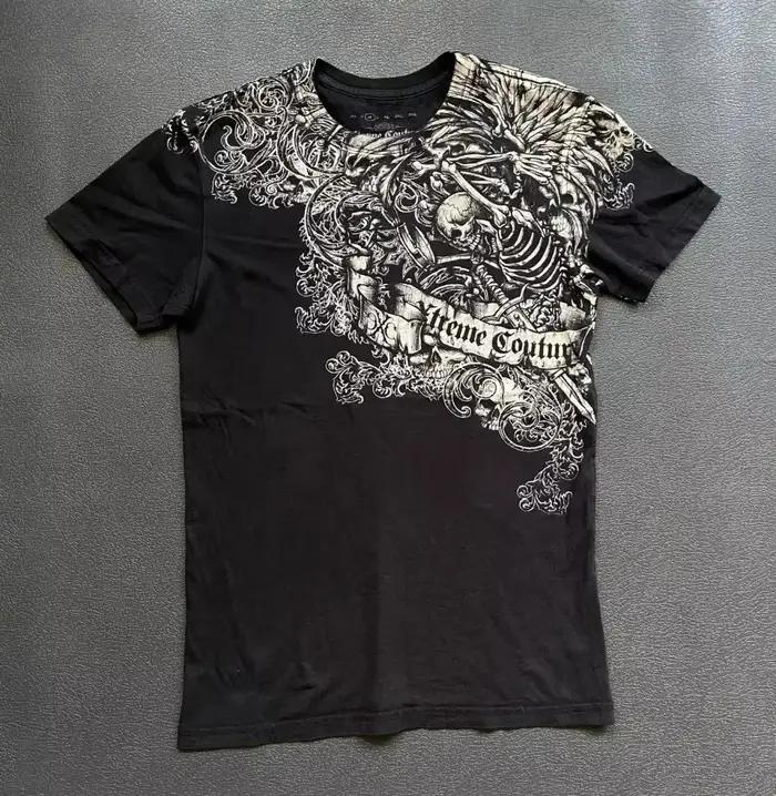 T-shirt col rond pour hommes européens et américains, imprimé tête de mort, confortable et respirant