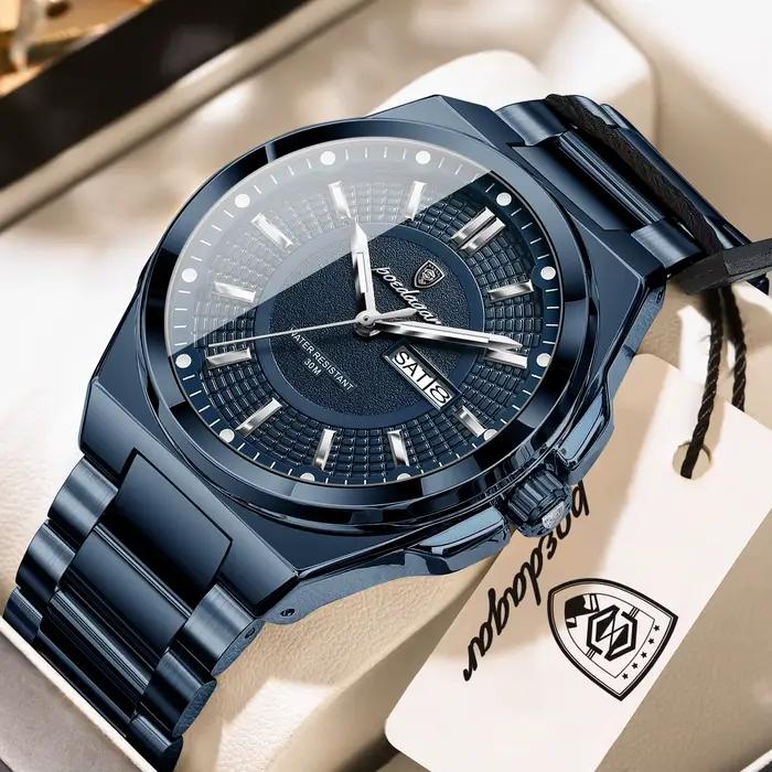 POEDAGAR Top Business hommes montre-bracelet en acier inoxydable étanche lumineux décontracté homme
