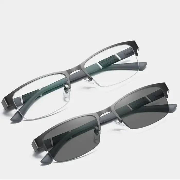 Lunettes de myopie photochromiques unisexes pour hommes d'affaires, demi-monture carrée, lunettes de