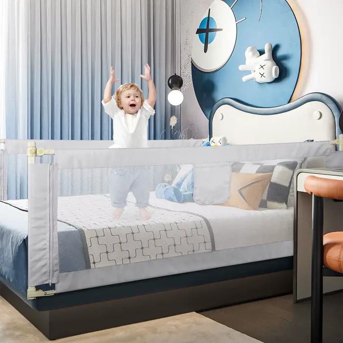 Barrière de lit réglable en hauteur de 70 à 100 cm filet aéré pour enfant sécurité nuit paisible montée facile