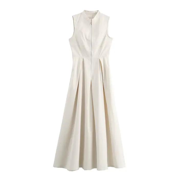 MUJER 2025 robes longues drapées pour femmes fermeture éclair sans manches robe Maxi femme vacances