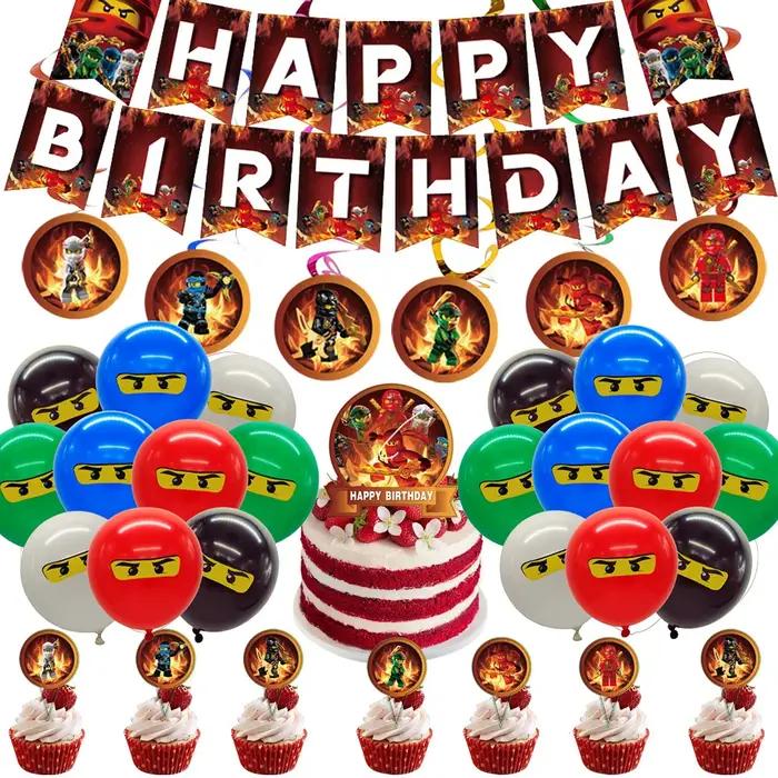 Décorations de fête d'anniversaire sur le thème de Ninjago, ballons Ninja, vaisselle, assiettes en p