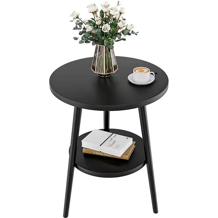 Table d'appoint Table de chevet ronde Table de chevet blanche à 2 niveaux Table d'appoint moderne Ta
