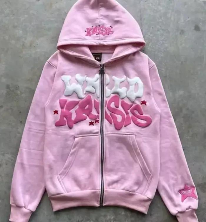 Sweat-shirt à capuche avec fermeture éclair et lettres américaines rétro, adapté aux hommes et aux f