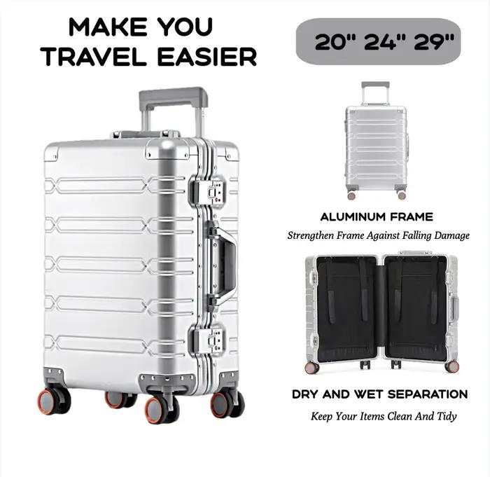 Ensemble de bagages durables de grande capacité, valise en aluminium pour femmes et filles, bagage à