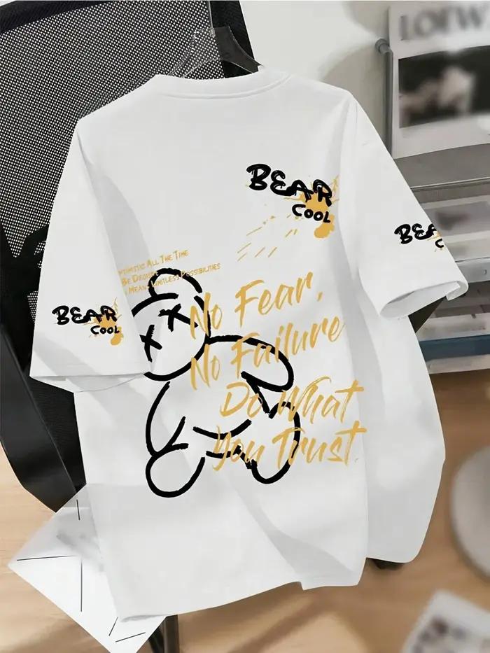 Vente chaude d'été hommes personnalisé ours en peluche imprimé respirant et confortable T-shirt exté