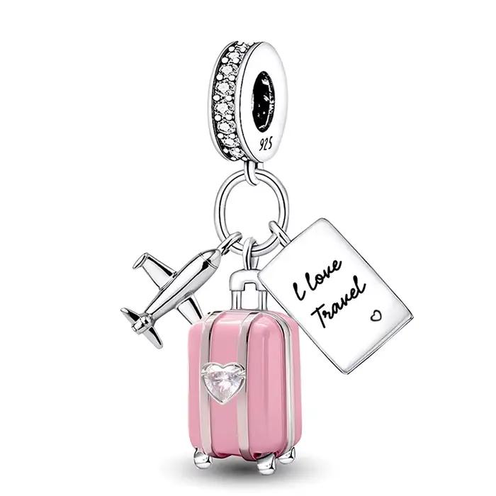 Pendentifs en argent sterling 925, zircon, patte, cœur rouge, breloques, perles compatibles avec les
