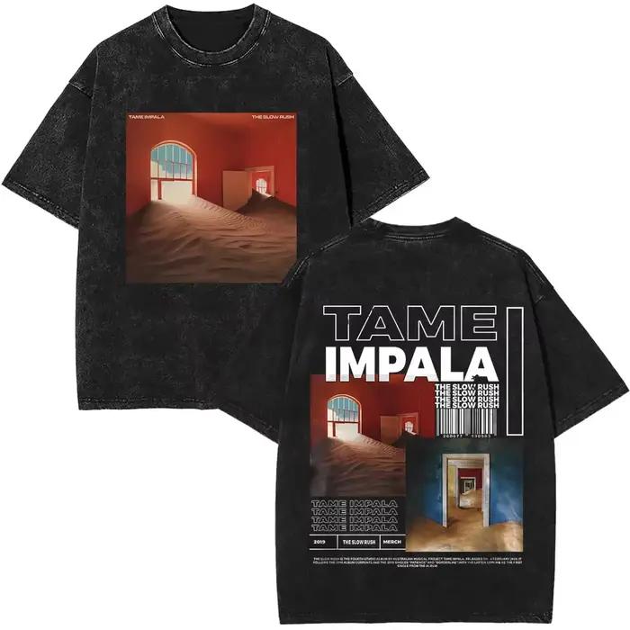 2025 lavé Vintage Tame Impala impression graphique T-shirts vêtements pour hommes Pop Rock groupe T-