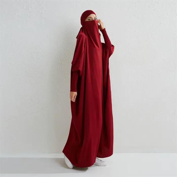 Abaya musulman à capuche manches smockées une pièce Robe de prière femmes Jilbab vêtements islamique