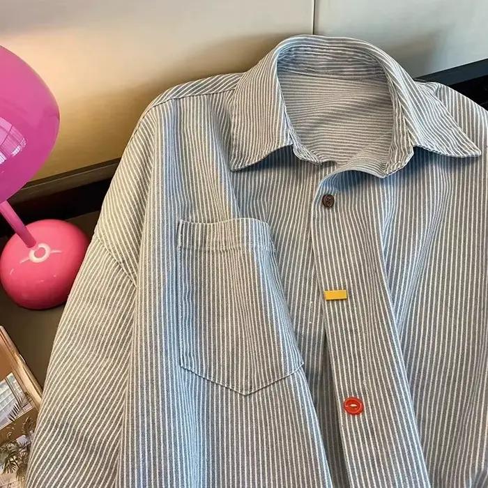 Chemise surdimensionnée rayée en jean vintage Belles chemisiers pour femmes en promotion Chemise à c