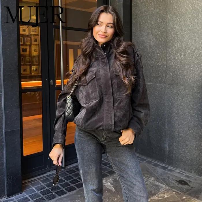 MUJER daim Bomber veste femme surdimensionné Demi-saison vestes pour femmes vêtements d'extérieur hi