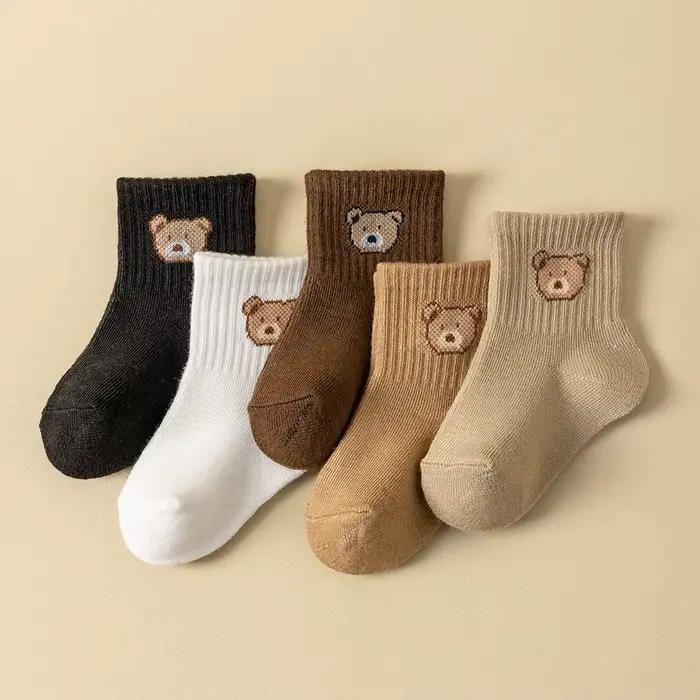 5 paires de chaussettes pour bébé, douces, confortables, respirantes, toutes saisons, motif d'ours d