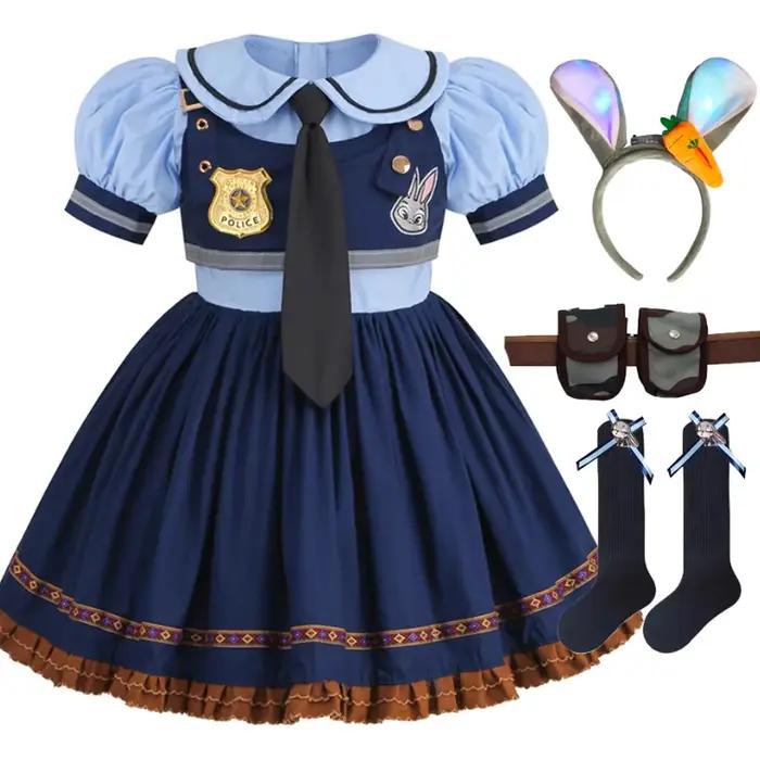 Costume de cosplay Judy pour enfants, robe de fête de carnaval, ensemble de chaussettes, ceinture et