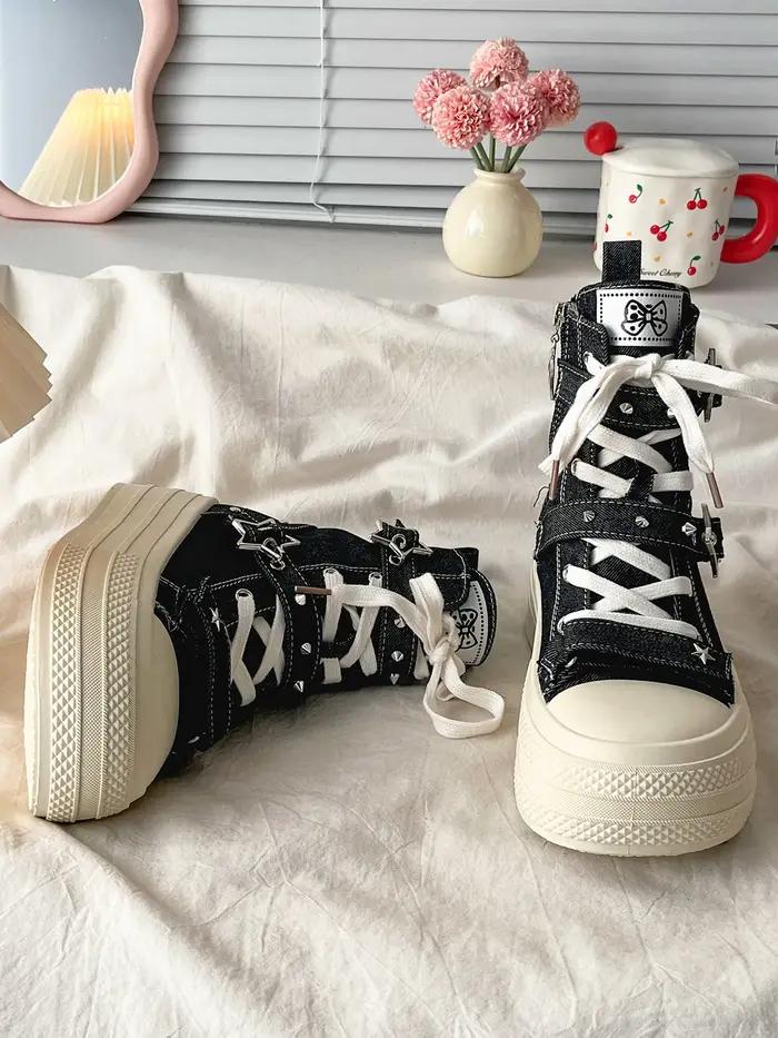 Baskets décontractées rétro haut de gamme à semelle épaisse en toile pour femme, nouvelle collection