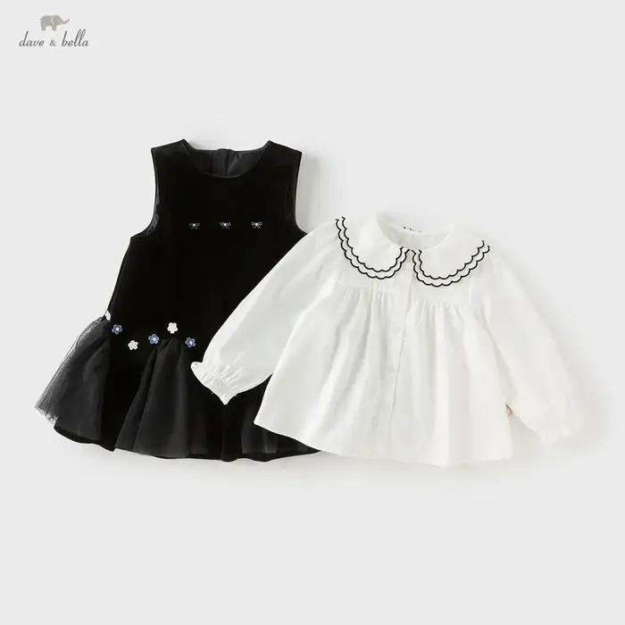 Dave Bella enfants maille robe ensemble automne mode charme doux mignon filles bébé velours robe deu