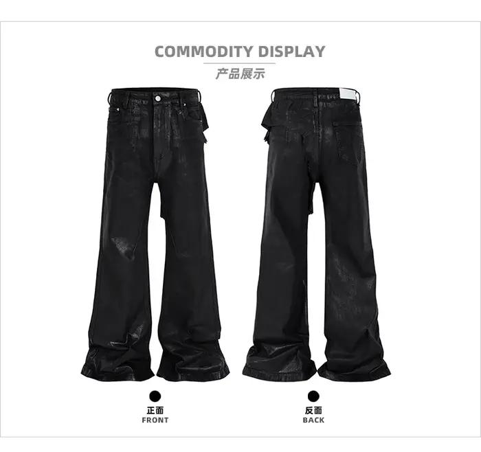 MIJKO jean extensible en cuir ciré noir pour hommes femmes pantalon évasé Baggy pantalon en Denim dr