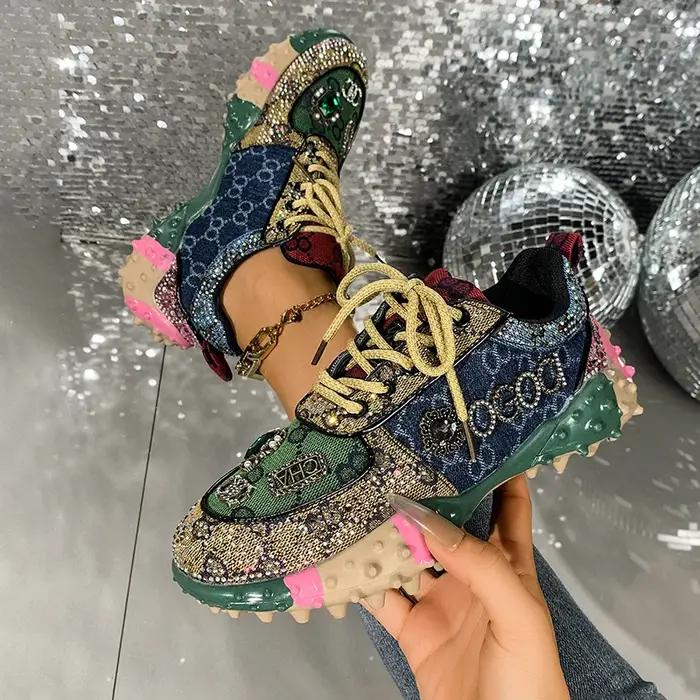 Femmes baskets chaussures de loisir à la mode strass luxe diamant chaussures femmes respirant Design