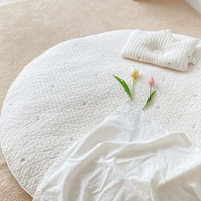 Tapis circulaire lavable brodé pour bébé : style coréen, polymères, carpette de tente enfant nouveauté