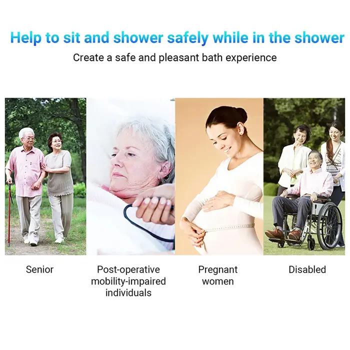 Chaise de douche réglable avec pieds à ventouse pour personnes en situation de handicap ou pour une utilisation quotidienne en intérieur de la douche ou de la baignoire