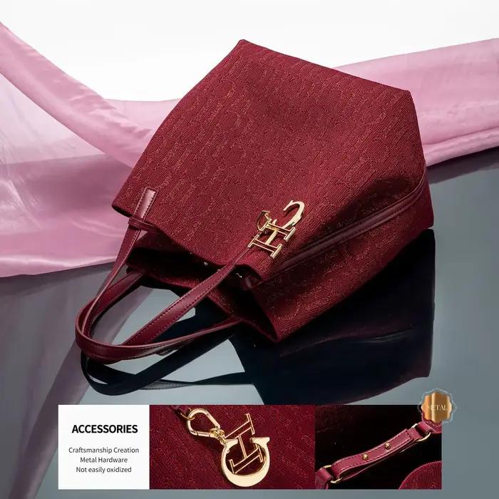 CH Sac à bandoulière pour femme, simple, couleur unie, motif imprimé lettres dorées, grande capacité