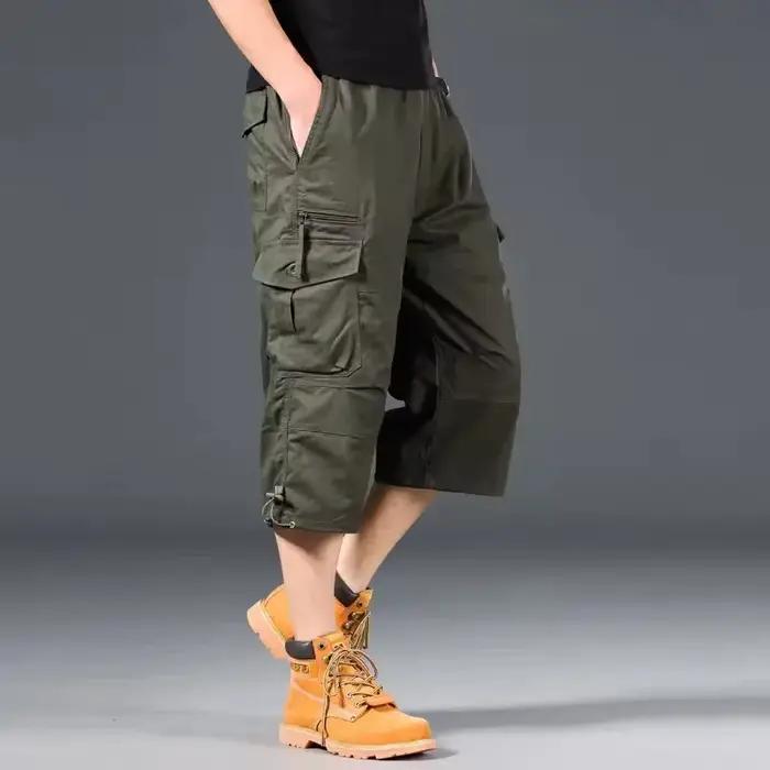 Shorts Cargo d'été pour Hommes, Longueur Genou, Décontractés, Taille Élastique, en Coton, Multi-Poch