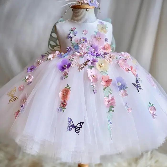 Robe de princesse en maille moelleuse pour filles de 2 à 6 ans, ailes de papillon, robe de soirée él