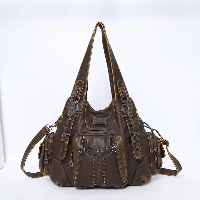 Sac à main vintage pour femme, grand sac fourre-tout en PU avec poignée supérieure, sac à bandoulièr
