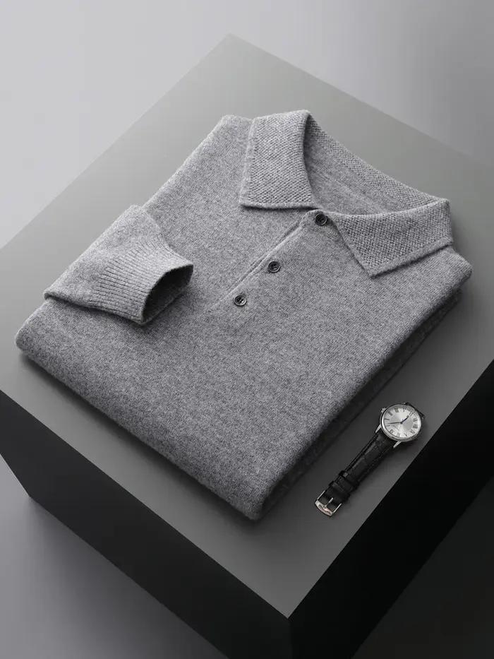 Mode automne hiver nouveau pull en cachemire hommes 100% laine mérinos pull décontracté ample POLO t