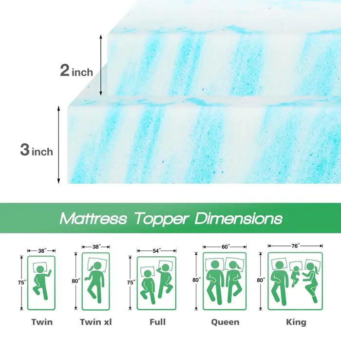 JHK – surmatelas en mousse à mémoire de forme Gel de 2 pouces, matelas rafraîchissant pleine taille,