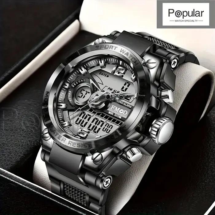 Montre-bracelet militaire numérique en acier pour hommes, horloge à Quartz LED, montre de Sport, gra