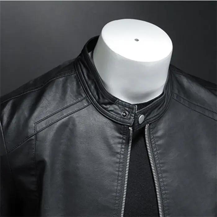 Printemps automne veste en cuir hommes col montant mince veste en cuir Pu mode Moto manteau décontra