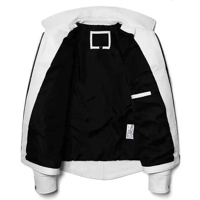 Veste en cuir de vache naturel blanc pour hommes, manteau en cuir véritable, coupe cintrée, vêtement