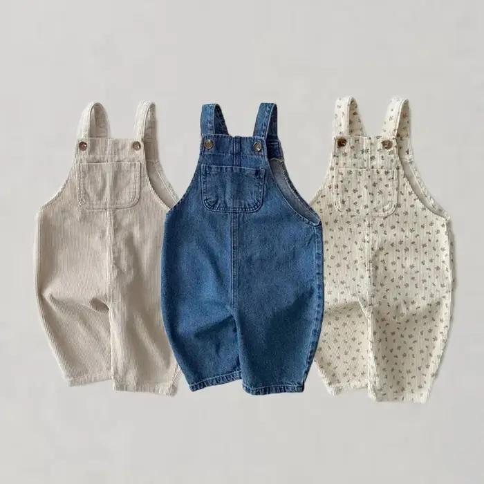 Salopette décontractée en coton pour bébé - Motif floral et pantalon denim, collection automne