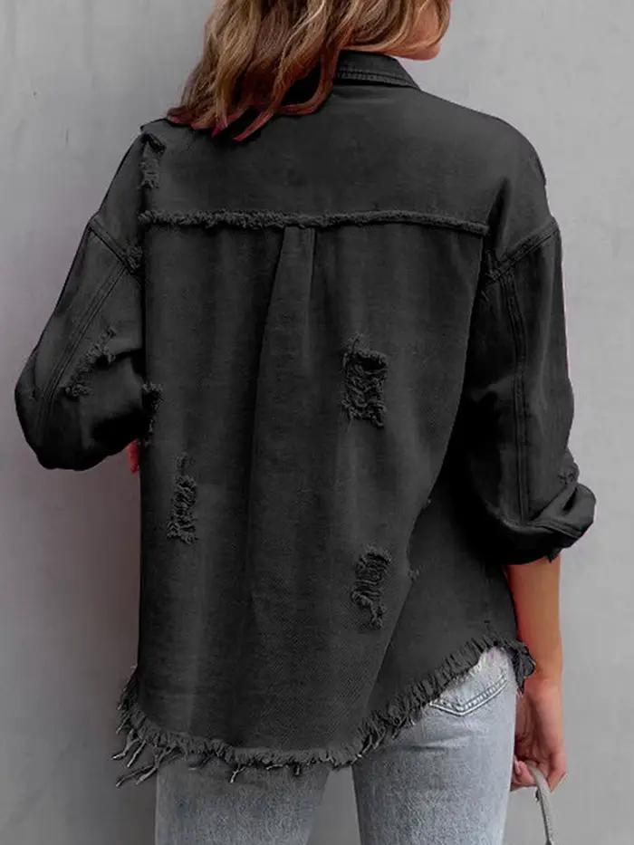 Veste en Jean déchiré et détresse pour femme, manteau en Jean pour petit ami, manches longues, bouto