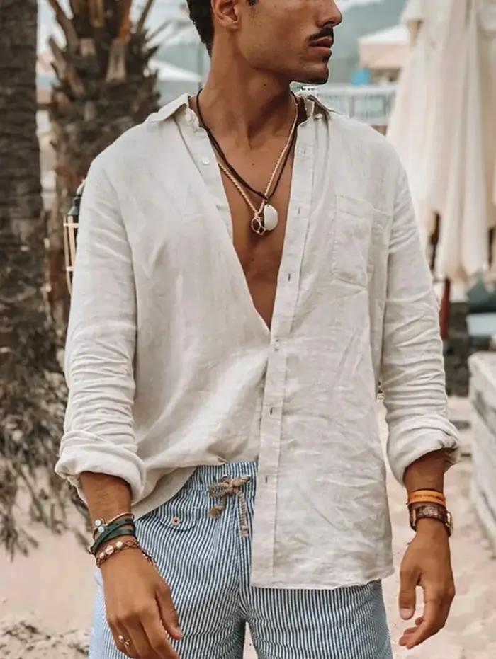 Chemise à Manches sulfpour Homme, Cardigan à Revers, Couleur Unie, Décontracté, Adapté aux Activités
