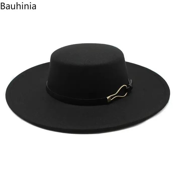 Bauhiniua – casquette en feutre de laine Fedoras Jazz, chapeaux d'église chauds et plats de 10CM à l
