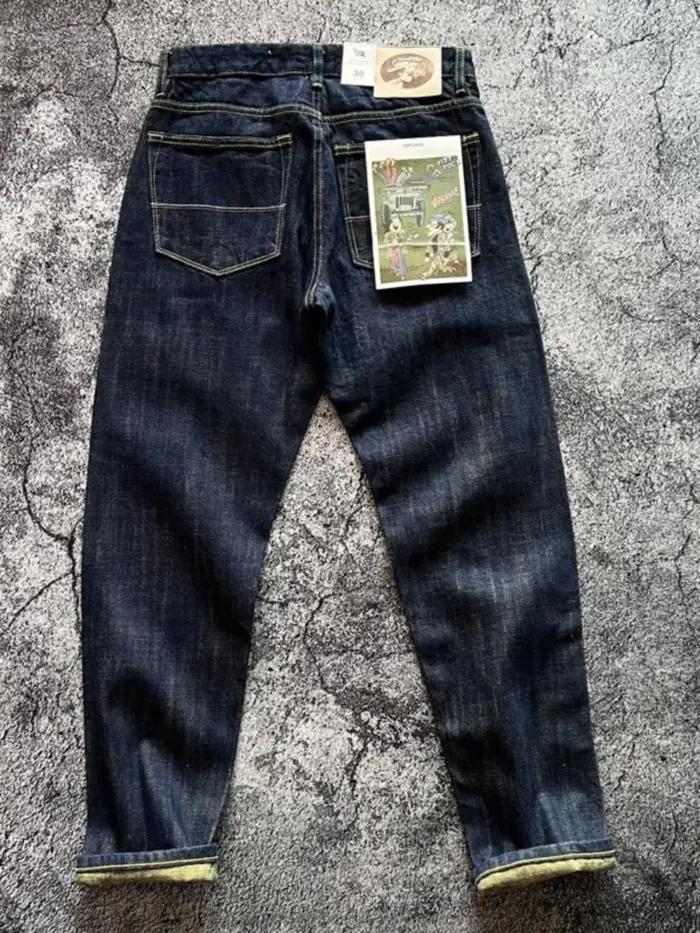 Jean Délavé en Denim Indigo pour Homme, Pantalon Droit Décontracté, Vintage Américain, 100% Coton, S