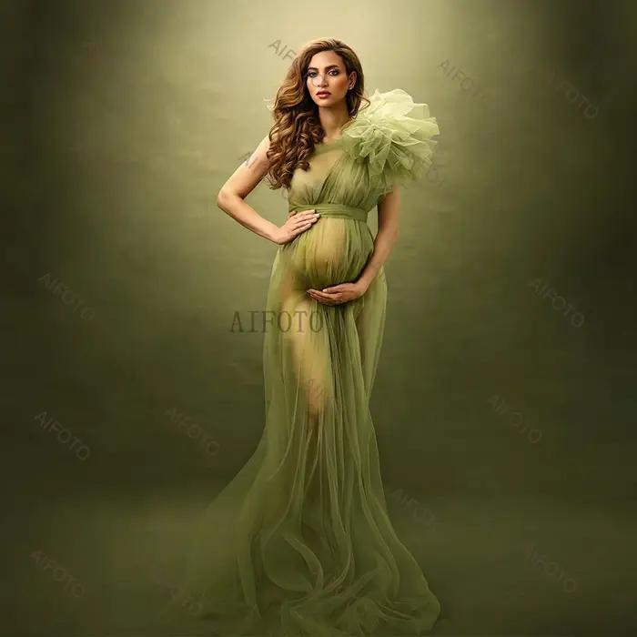 Robes d'accessoires de photographie de maternité, asymétrique épaule dénudée, en Tulle, Sexy, en mai