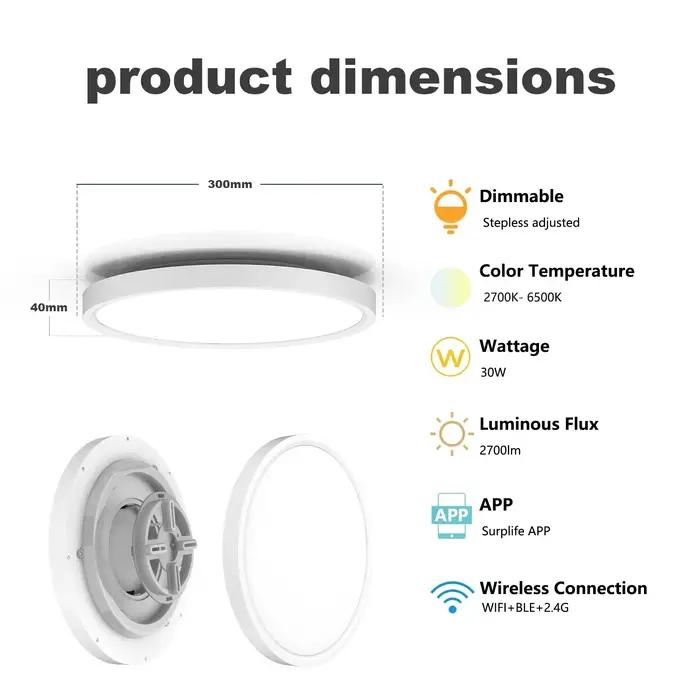 Plafonnier LED Intelligent avec Rétro-Éclairage RGBIC, Télécommande et Télécommande, Compatible avec