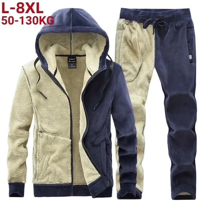 Survêtement en laine d'agneau Smile pour homme, ensemble 2 pièces, veste et pantalon à capuche, surv