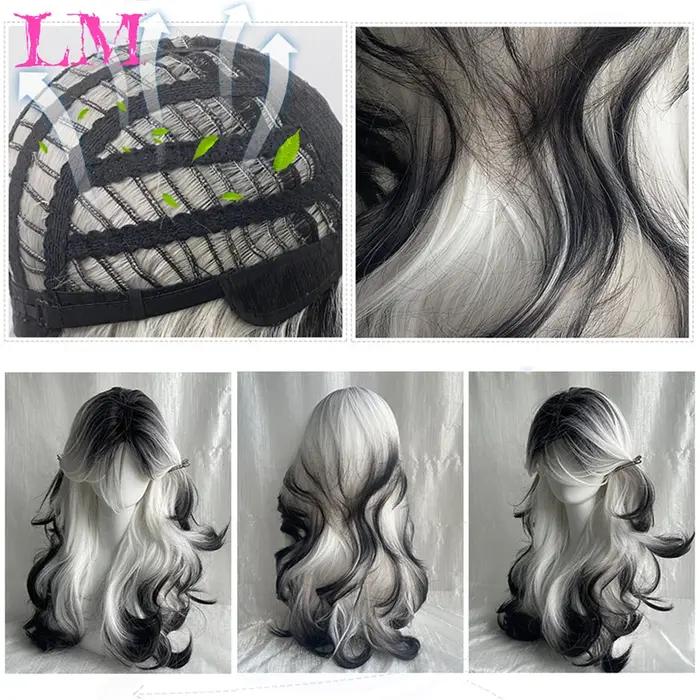 LM-Perruque Lolita Synthétique Longue et Droite avec Frange pour Fille, Mignonne Ombre, Rose, Blonde