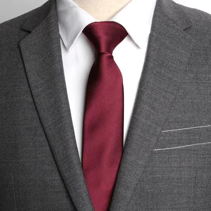 Cravate fine en Jacquard pour hommes d'affaires, cravate classique britannique de couleur unie, acce