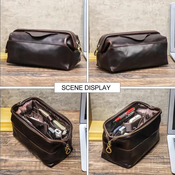 CONTACT'S sacs de rangement de câbles en cuir véritable pour hommes pochette de câble de voyage poch