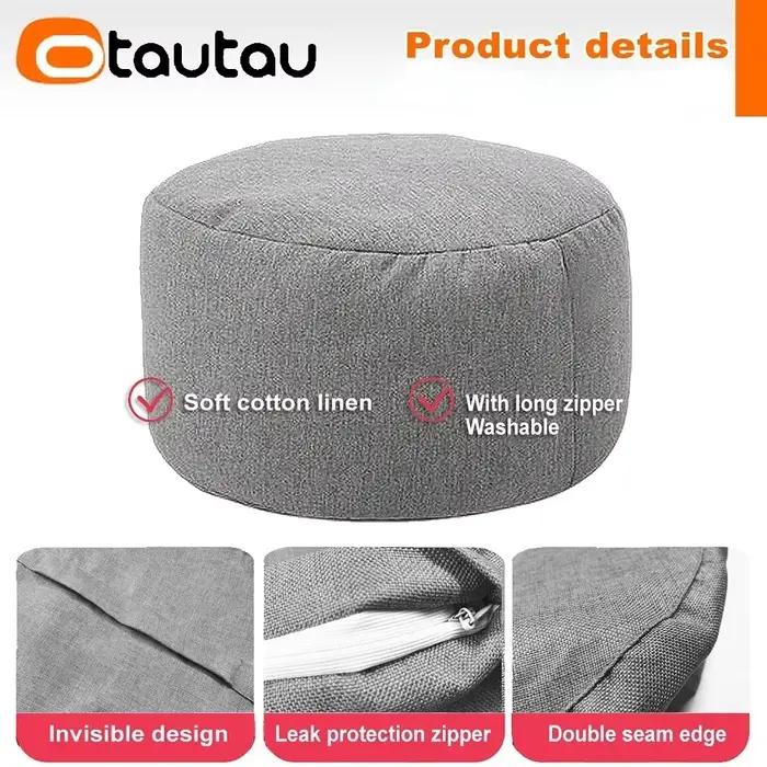 OTAUTAU Chaise de pouf en lin avec remplissage Pouf Ottoman Repose-pieds Tatami Tabouret rond Futon